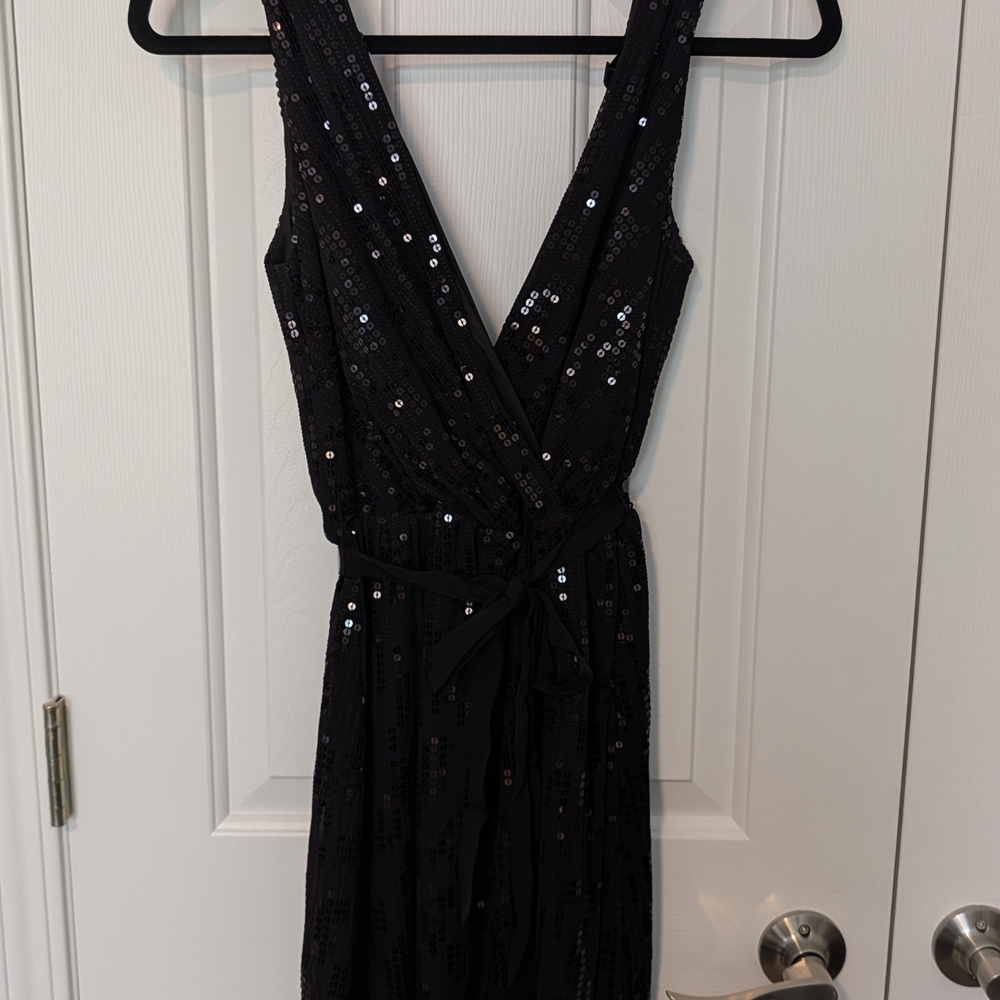 Express Black Sequin V-Neck Wrap Dress